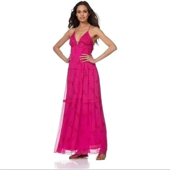 Ba&sh Masha Chiffon Printed Maxi Dress Pink Large - Picture 12 of 16
